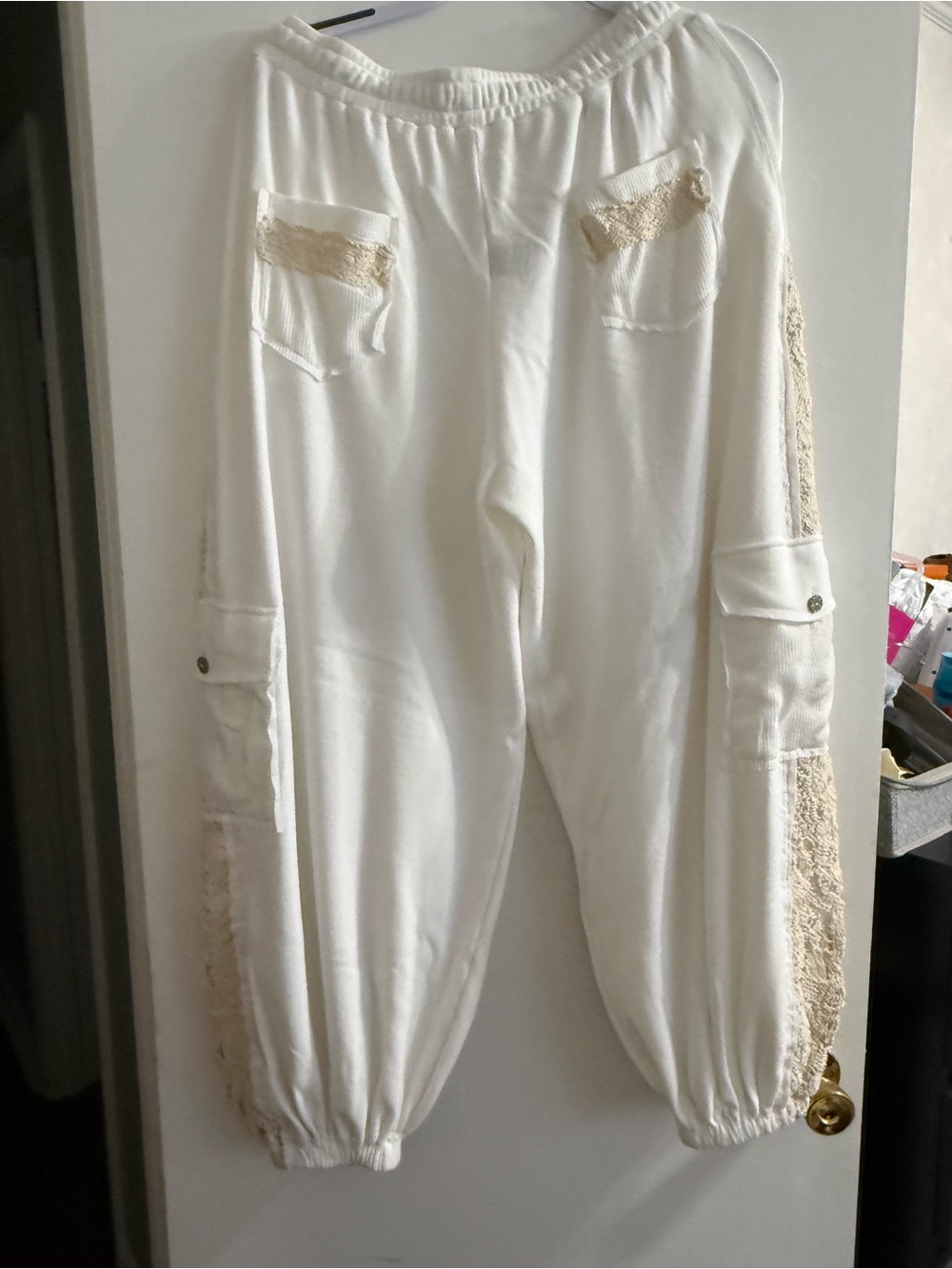 POL Cream & White Lace Panel Jogger Track Pants - Picture 5 of 6
